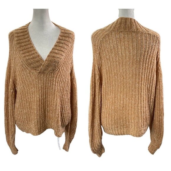 by ANTHROPOLOGIE Honore Ribbed Knit Sweater Long Sleeve V Neck Honey S 82-14 - Picture 2 of 16